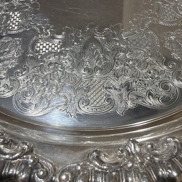 VTG Wilcox WM C Silverplate Tray Rococo Scroll Engraved Border 10” - Picture 2 of 7